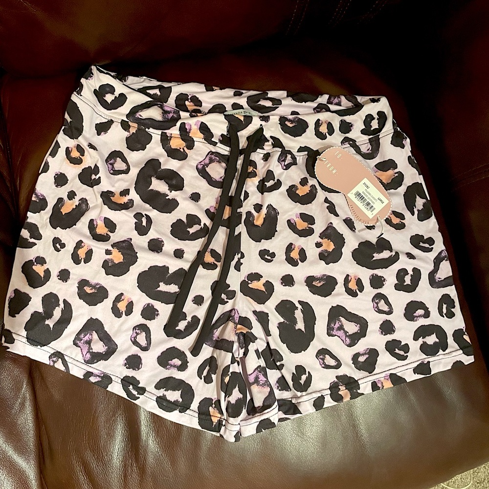 Lilac Lavender Mauve Leopard Cheetah Print PJ Pajama Drawstring Shorts